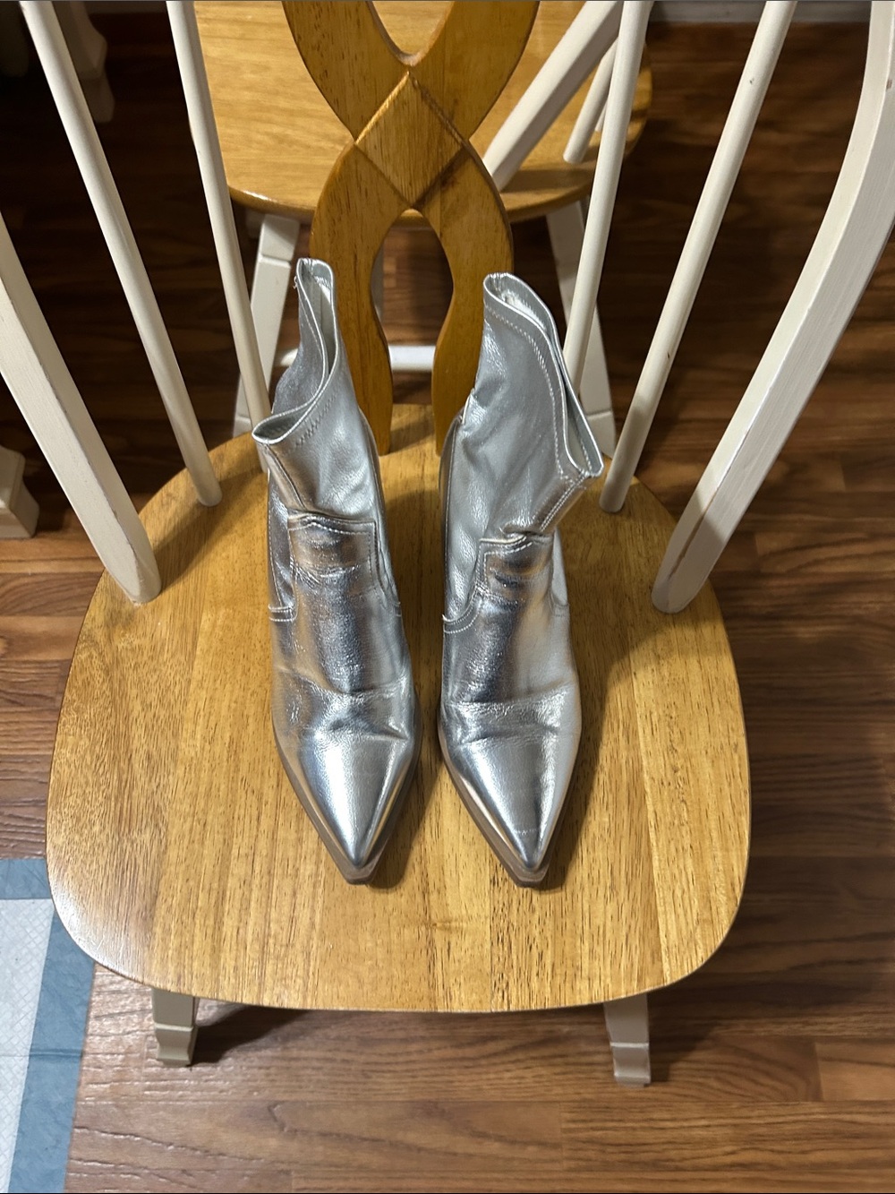 MIA Metallic Silver Pointed Toe Ankle Boots